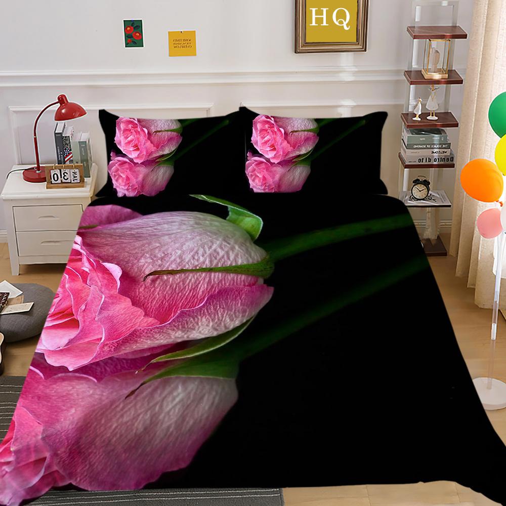 Комплект постельного белья с 3D-цветочным принтом, двойной размер, домашний комплект постельного белья из микрофибры, модный комплект высокого одеяла