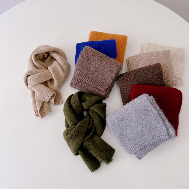 Шикарные теплые меховые шарфы для мальчиков и девочек, модные корейские однотонные шарфы для малышей, осенне-зимние шарфы из кашемира и шерсти