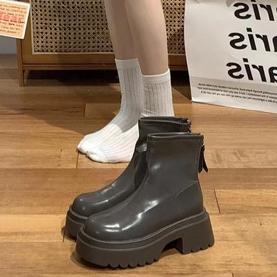 Модные массивные женские короткие ботинки, модные ботинки до щиколотки на толстом каблуке с задними молниями, осенне-зимние