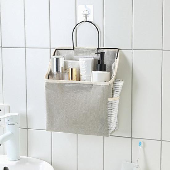 Storage Hanging Bag Large Capacity with Mesh Pocket Multi-functional Bedside Cotton Linen Organising Storage Bag