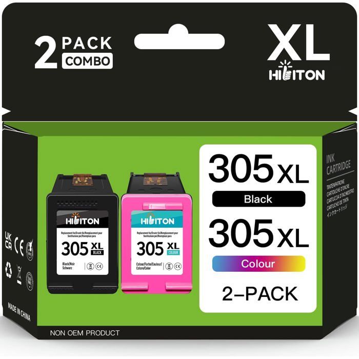 Картридж с чернилами - 305 XL - Совместимый с HP - 600 страниц черный - 450 страниц цветной - Комплект из 2 шт.