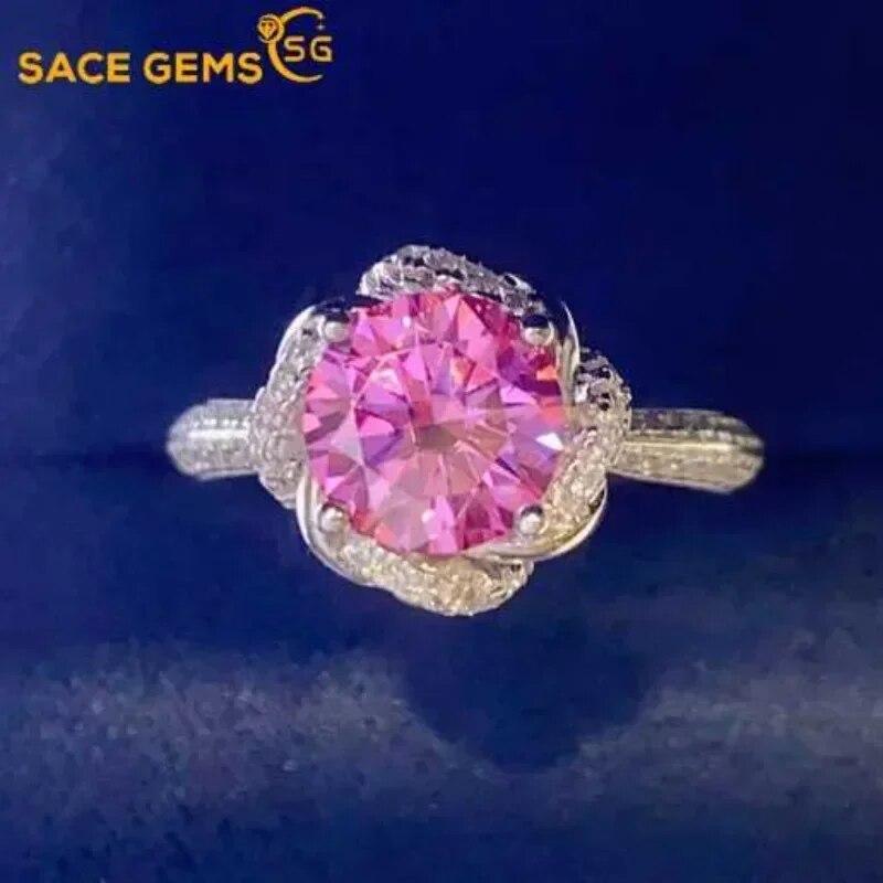 Sace Gems Сертифицированное GRA 1-2CT розовое кольцо с муассанитом VVS1 Lab Diamond Solitaire Кольцо для женщин Обручальное кольцо Ювелирные изделия