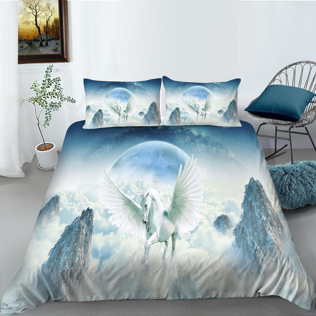 3D Unicorn Series Bedding Set Fantasy Cartoon Animal Duvet Cover and Pillow Case Suitable for Home Decoration In Children's and Women's Rooms