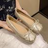 2025 New French Square Head Shallow Mouth Flat Sole Shoes Women's Soft Sole Bow Ballet Flat Sole Shoes