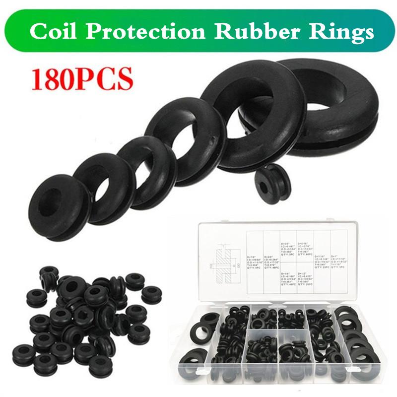 180 шт./коробка Набор ассортимент резиновых уплотнительных колец, прокладок, втулок Электрические прокладки Уплотнительные кольца Защитные кольца для катушек