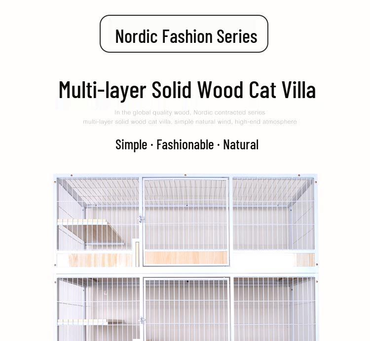 Solid Wood Multi-Layer Cat House Cage with Large Space for Breeding