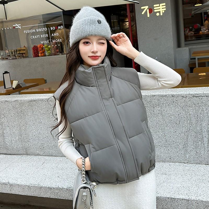 Womens Warm Puffer Vest 2026 Winter Stand Collar Short Sleeveless Outerwear Cotton Filled With Duck Down