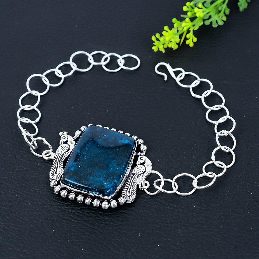 Браслет из стерлингового серебра 925 пробы с натуральным синим турмалином 7-8 дюймов s7W54