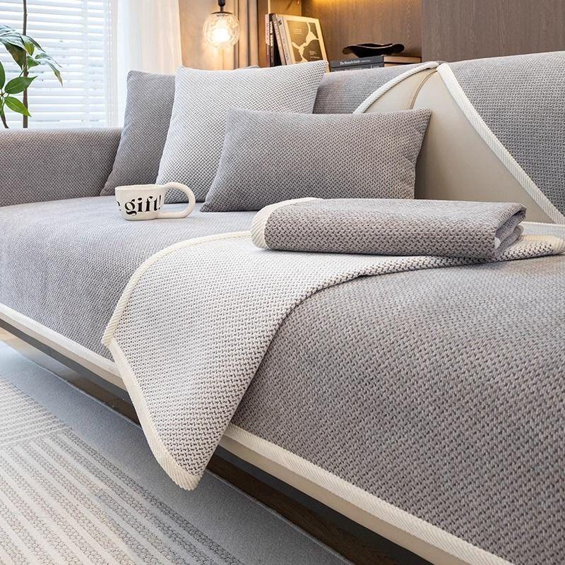 Autumn Winter Chenille Sofa Cover Living Room Solid Color Sofa Cushion L Shaped Sofa Cover Non-Slip Couch Armrest Backrest Mat