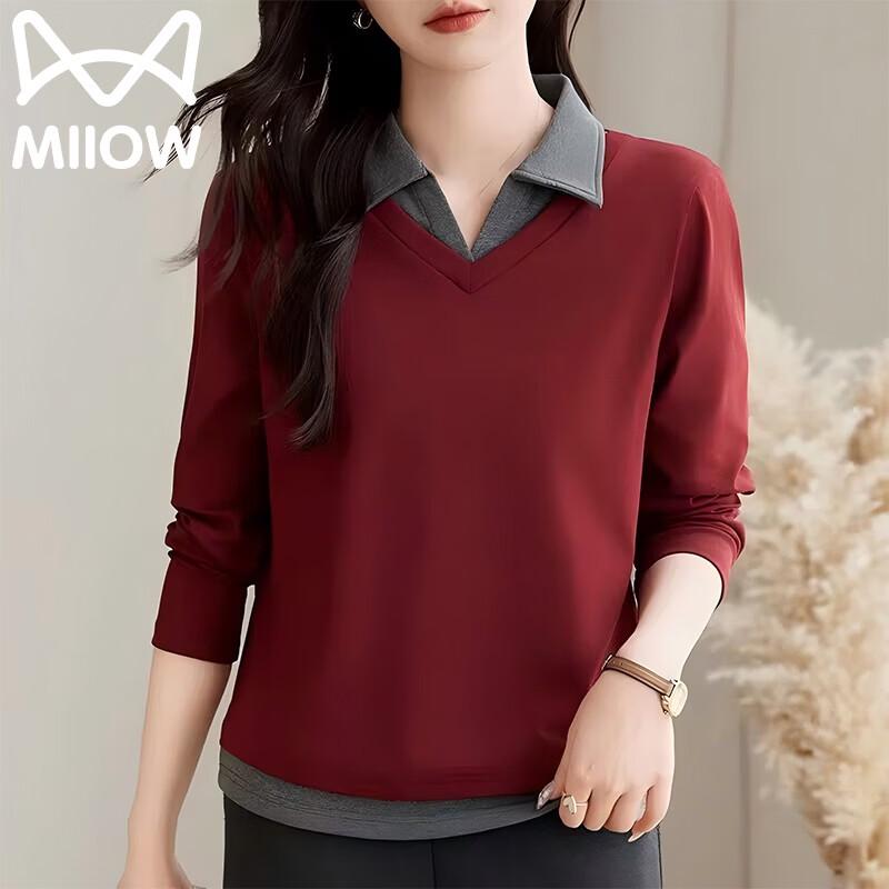 MiiOW Women's Long-Sleeve Faux Two-Piece Polo Shirt