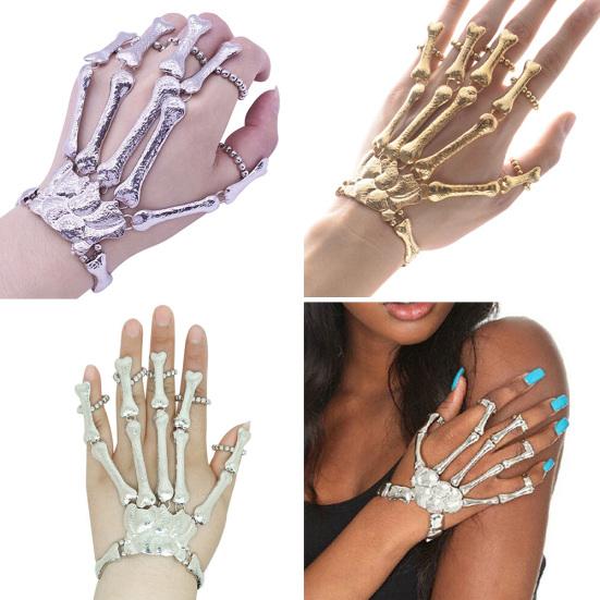 Bone Skeleton Gothic Punk Skull Hand Bangle Finger Ring Bracelet Jewelry Gift