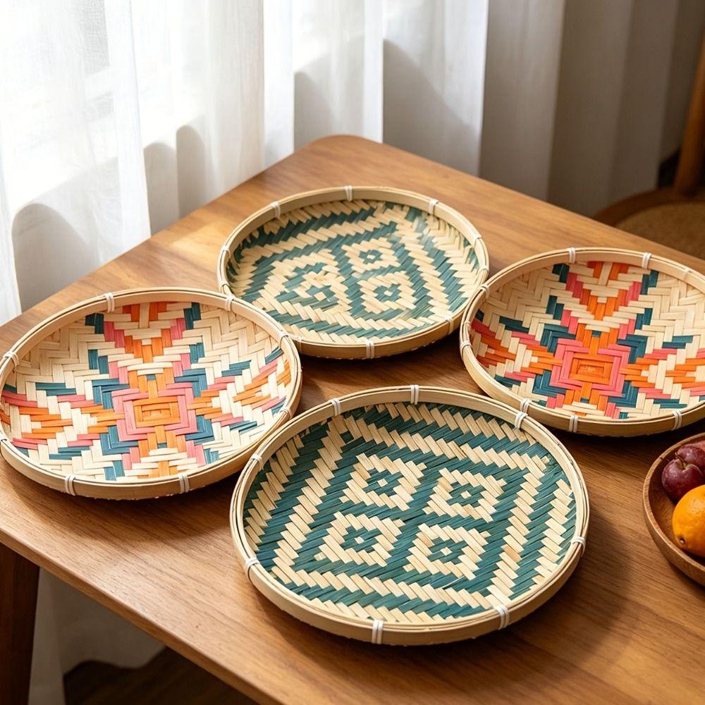 Bohemian Bamboo Woven Dustpan Plate Handwoven Bamboo Woven Sieve Dance Cooling