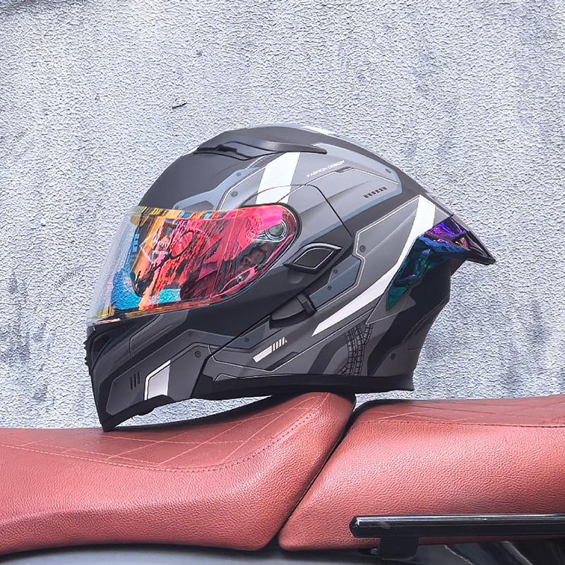 Orz motorcycle helmet peel-off helmet double lens big tail locomotive racing helmet running helmet men and women keep warm in winter
