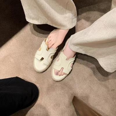 Версия из коровьей кожи, соломенная булочка на танкетке высотой 6 см, ретро надпись Ruth, толстая подошва, танкетка, H крутые шлепанцы женские летние