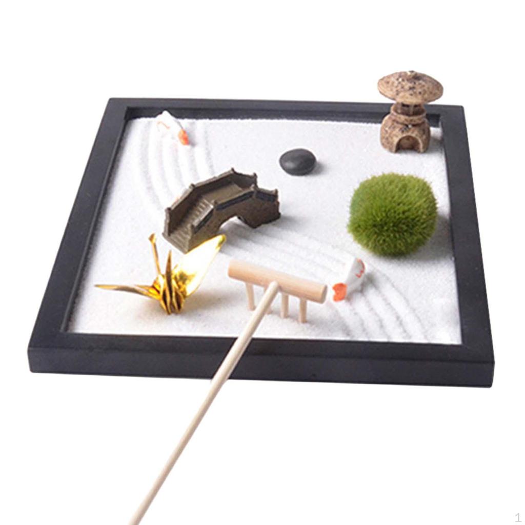 Zen Garden Tabletop Rock Sandbox Tools Kits Office ,Premium, Decor Gift Japanese