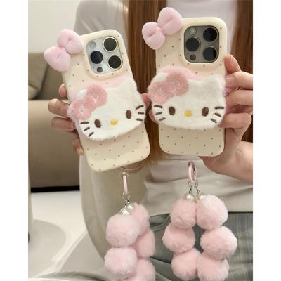 Плюшевая кукла-подставка KT, цепочка, подходит для iPhone16promax Apple 15, чехол для мобильного телефона 14, кожаный узор 13, мягкий 12
