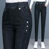 Black Stretch Jeans Women Spring Autumn Fashion Side Button Elastic High Waist Skinny Jeans Woman Casual Slim Denim Pencil Pants