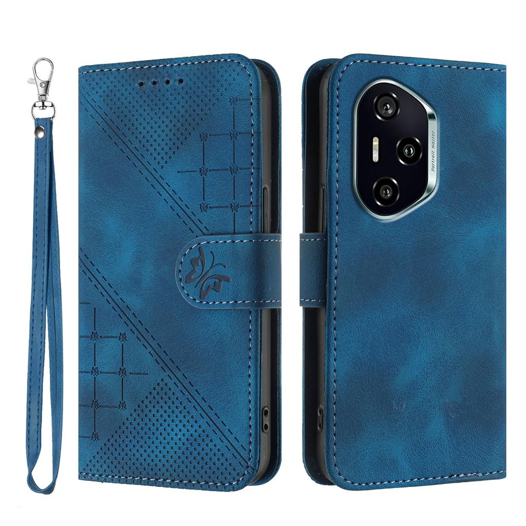 Для Honor 400 Кожаный чехол-кошелек Чехол для телефона с тиснением в виде бабочки и цветка со шнурком