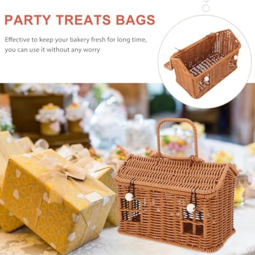 House shape Rattan Basket Rattan Picnic Basket Woven Storage Vintage Wedding Favors with Lid Creative Rustic Decor Organizer