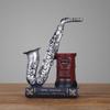 Vintage Saxophone and Violin Pen Holder, Retro Music Theme Resin Craft for Desk Decor, Unique Office Organizer Gift