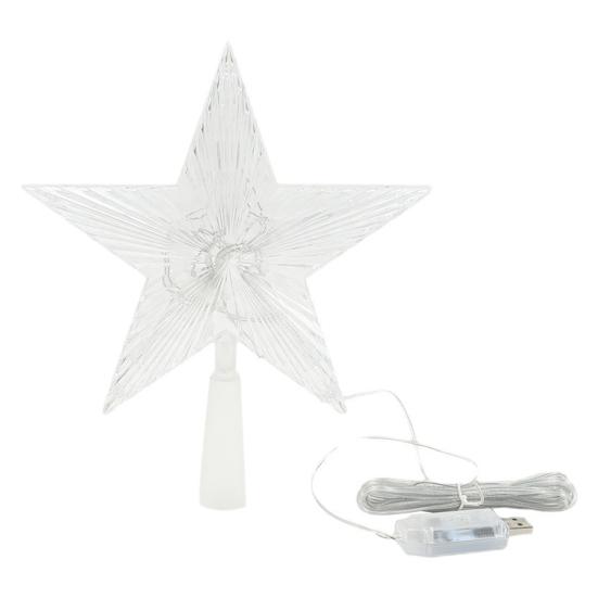 Рождественская звезда-верхушка для елки с несколькими режимами освещения, пульт дистанционного управления, питание от USB, 3D-украшение для верхушки елки в виде звезды