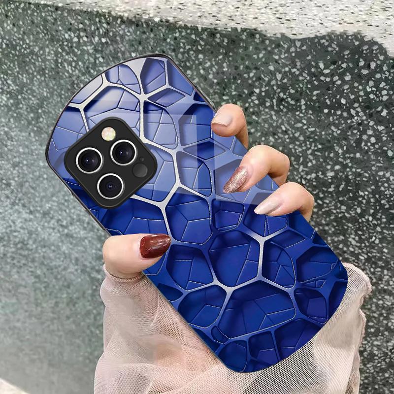 Крутой сотовый цвет для iPhone 11 12 13 14 15 16 Pro Max Plus Mini 7 8 Se 2020 X Xs Xr Эллиптический закаленный стеклянный чехол для телефона