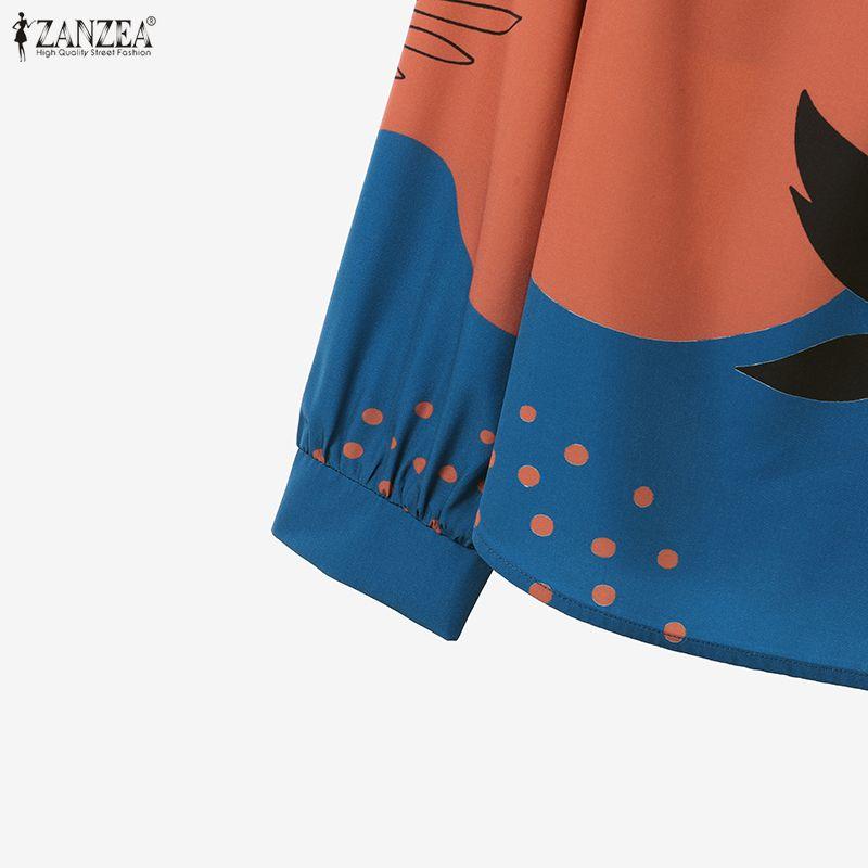 ZANZEA Женский повседневный костюм из двух частей с длинным рукавом и шортами с принтом
