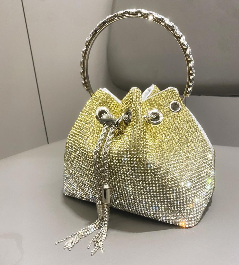Женская сумка, сумка-ведро Hot Diamond, сумка с круглой ручкой, косая цепочка на одно плечо, маленькая сумка, инкрустированная бриллиантами.