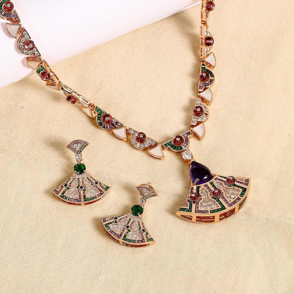 Модный зимний геометрический набор из серебра 925 пробы с цирконом: серьги-веера и колье для женщин