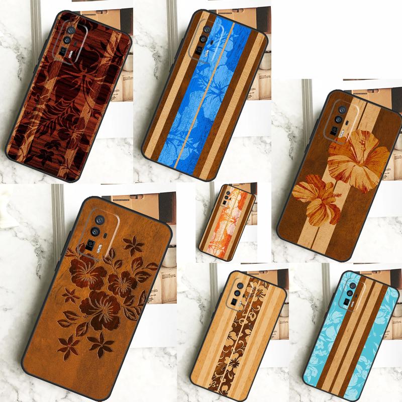 Beach Hawaiian Faux Koa Wood Case For POCO X6 F6 Pro M6 X3 X5 M5s F3 F5 Xiaomi 14 Ultra 12 13 Lite 11T 12T 13T Pro Cover