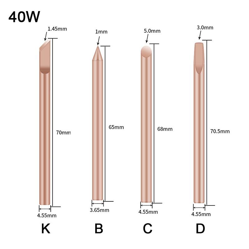 4 шт. Наружный нагрев Паяльник Наконечник B C D K Чистая медь Паяльная головка 30 Вт 40 Вт 60 Вт Запасной наконечник Сварочные инструменты для ремонта