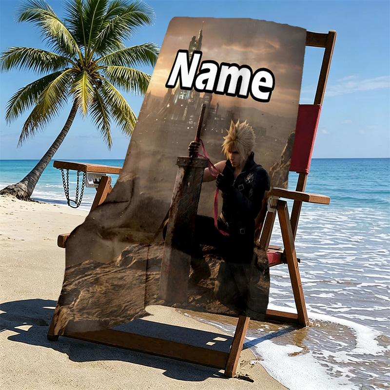 Custom Name Personalized Final Fantasy Print Beach Towel, for Trip Camping Beach Party Home Decor, Birthday Gift for Family & Friends