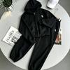 Womens Hooded Zip Sweatshirt Jogger Set Embroidered Casual 2-Piece Sportswear