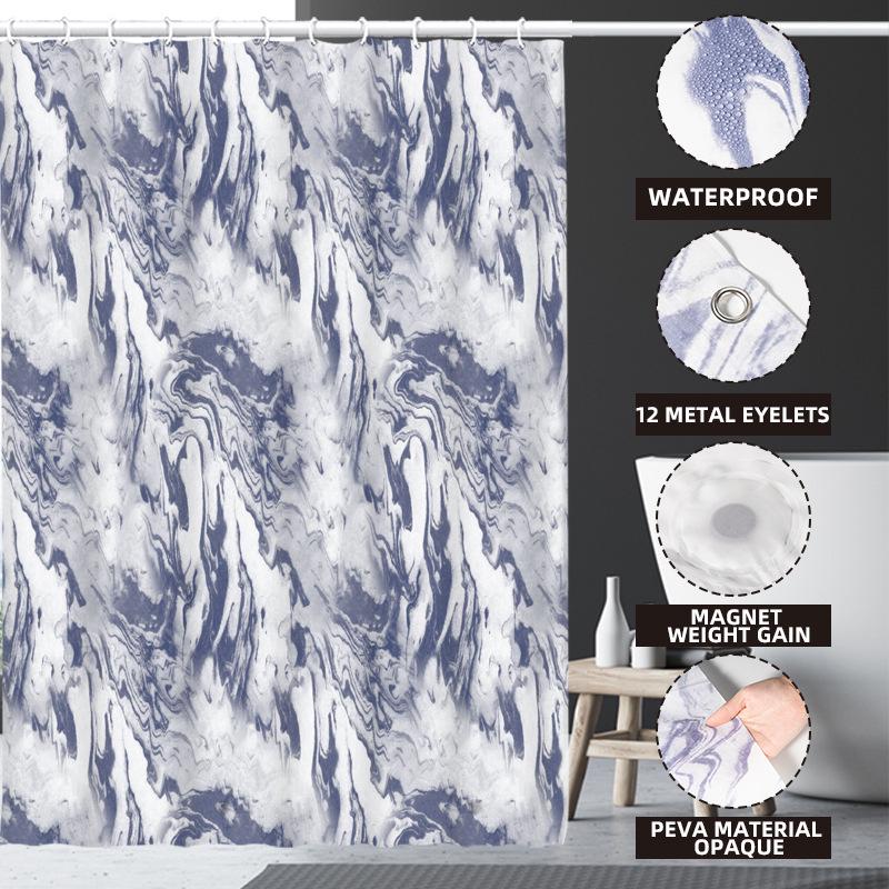 3D-печатная шторка для душа из ПЭВА с крючками – Толстая, водонепроницаемая, устойчивая к плесени перегородка для ванной