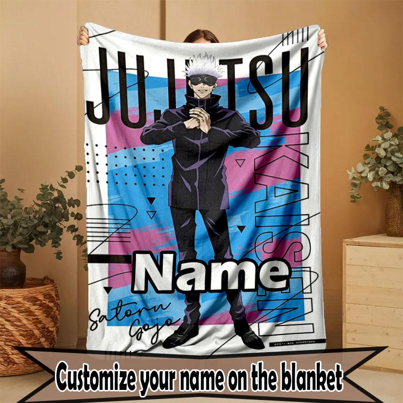 Custom Name Personalized Jujutsu Kaisen Print Blanket, Home Decor, Bedroom, Sofa, Camping, Couch, Gifts for Birthday Christmas