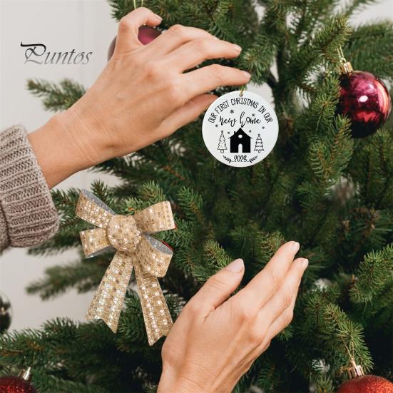 Кулон «Первое Рождество в нашем доме» Двусторонний принт Круглая форма сердца Гладкие висячие благословения Декоративный подарок на новоселье Украшение окна