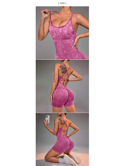 Seamless Tie-Dye One-Piece Yoga Suit: High-Waist, Hip-Lifting, Back-Detail for Fitness