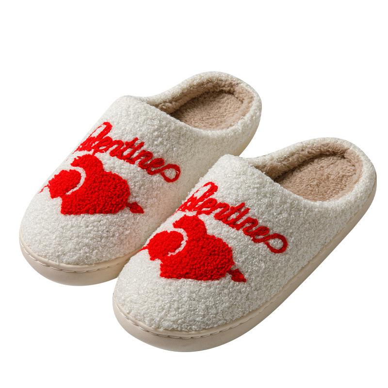2024 Новые зимние рождественские хлопковые тапочки для женщин, домашние тапочки для пар, теплые домашние тапочки с сердечками, женские повседневные тапочки на плоской подошве