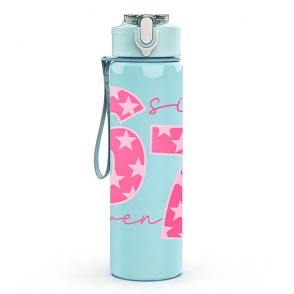 1PC Pink Number Sixty Seven Graffiti 750ml Color Plastic Sports Water Bottle Leakproof Flip Straw Lid Suitable for Sports Office Home Use