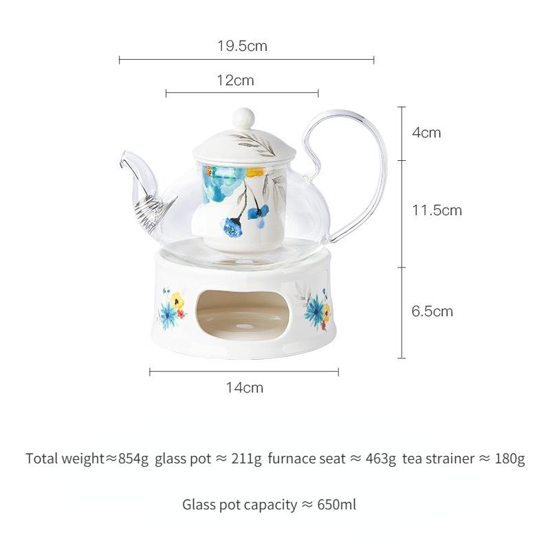 Керамический стеклянный цветочный чайник в европейском стиле с подогревом свечей, набор для заваривания фруктов и цветов