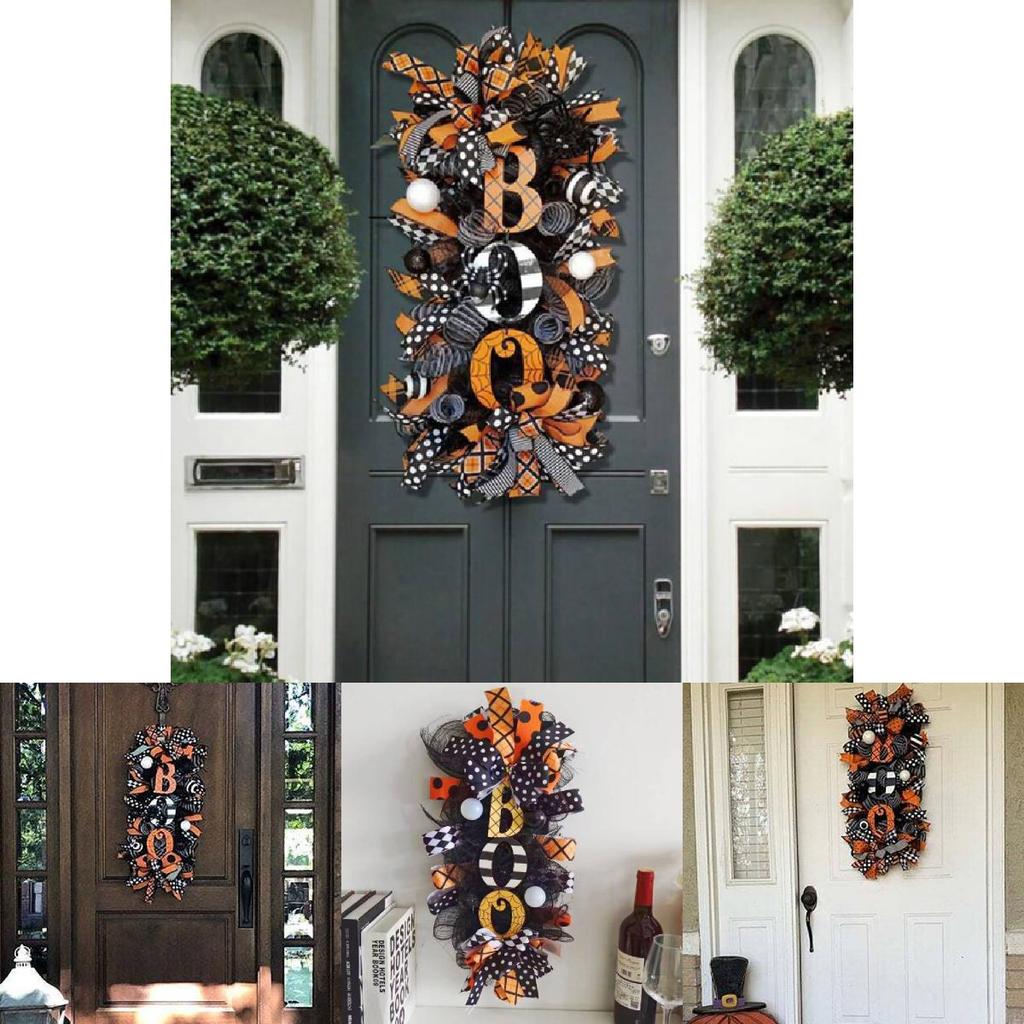 Spooky Pumpkin Halloween Wreath Door Hanging Decorative Courtyard Ornament