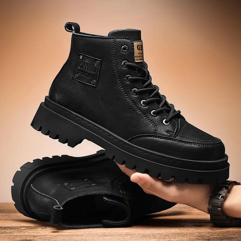 Мужские высококачественные походные ботинки, осенние ботинки из натуральной кожи в ретро-британском стиле, модные мужские мотоциклетные ботинки на платформе для активного отдыха