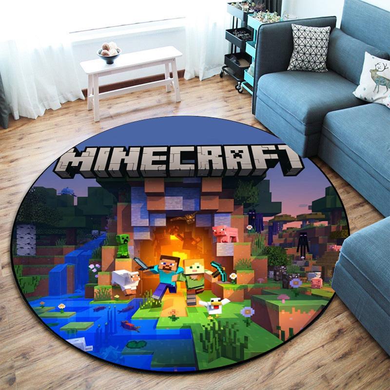 Sandbox electronic Xbox games Minecraft circular carpet Household goods decoration anti slip home table and chair mat aisle door mat carpet D12