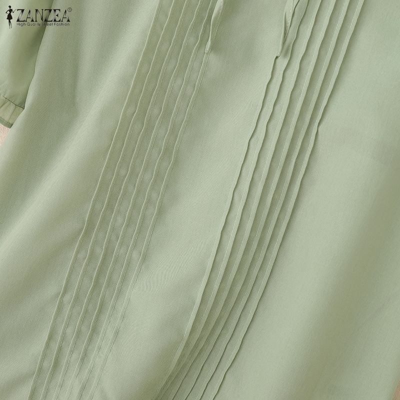 ZANZEA Женская элегантная летняя повседневная блузка с круглым вырезом, на шнуровке, с коротким рукавом