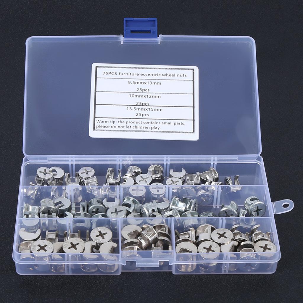 75Pcs Cam Nut Furniture Eccentric Wheel Nut Set 3 In 1 Connector Fastener Hardware Tools