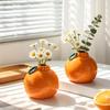 Orange Shaped Decorative Ceramic Bud Vase, Modern Fruit Design Small Hydroponic Planter for Home, Room, Office, Tabletop Decor