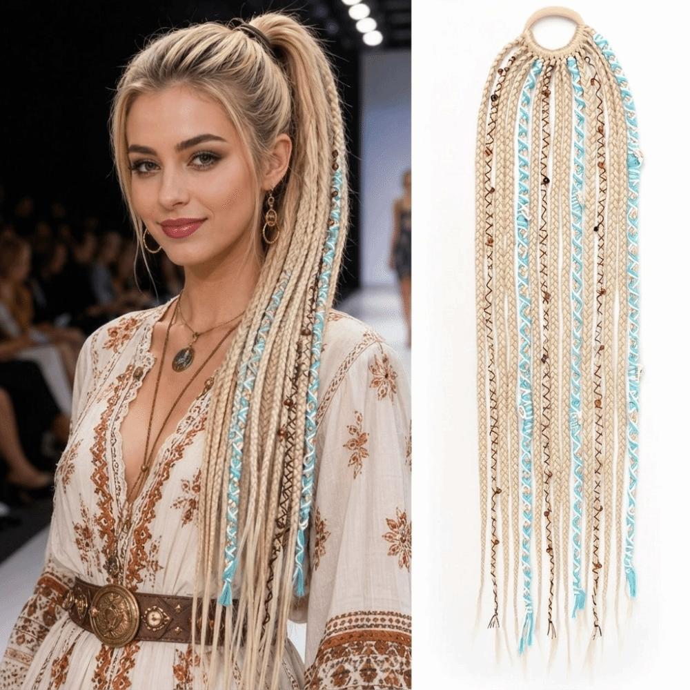 Beaded Accents Braided Ponytail Extension Hand Woven Boho Braid Dreadlock Hairpiece  Daily Styling
