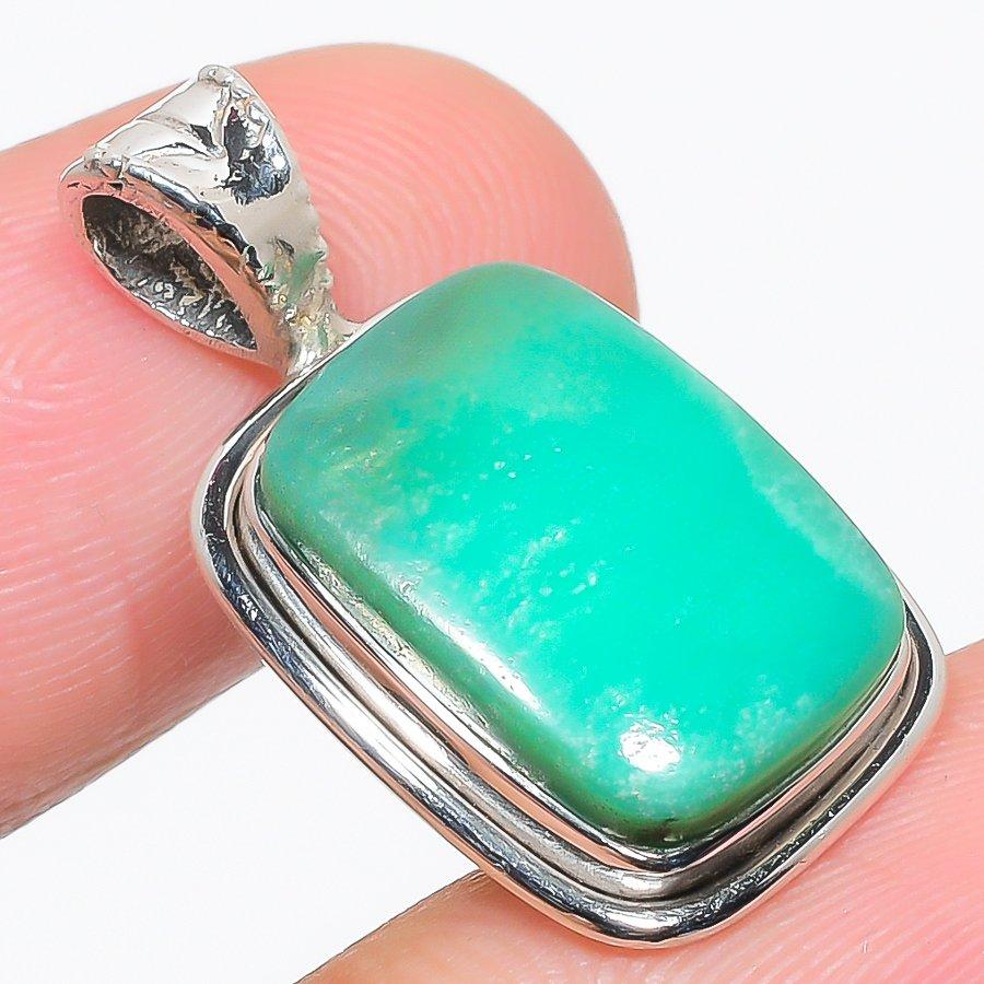 Natural Chrysoprase Gemstone 925 Solid Sterling Silver Gift Pendant 1.25" Q2z47