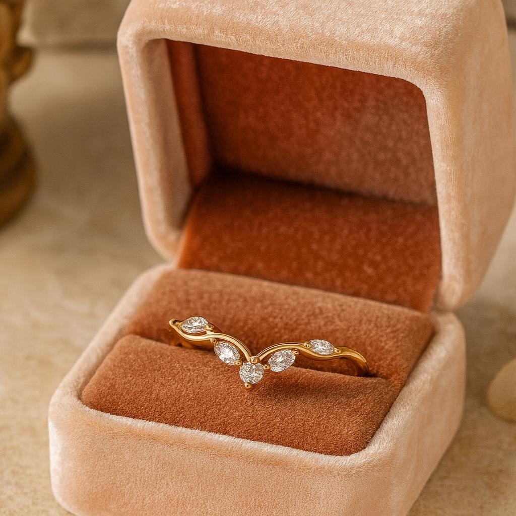 Moissanite Curved Statement Band, Rose Gold Plated Silver Jewelry, Birthday Gift For Her, Anniversary Stacking Band