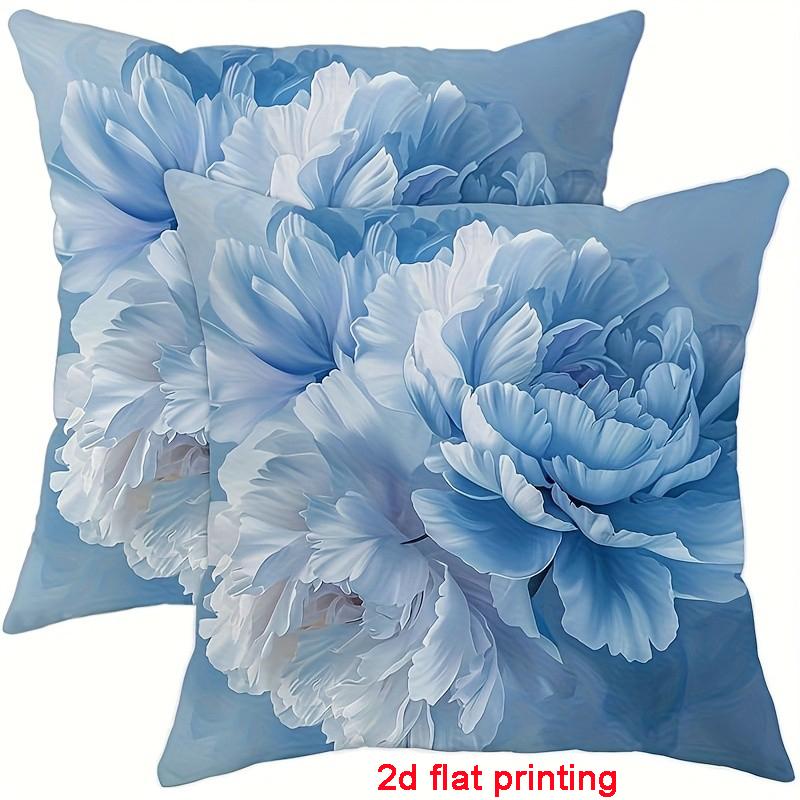 Fashion Classic Square Blue Printed Decorative Pillowcase Rose Pattern Living Room Sofa Cushion Pillow Home Decor